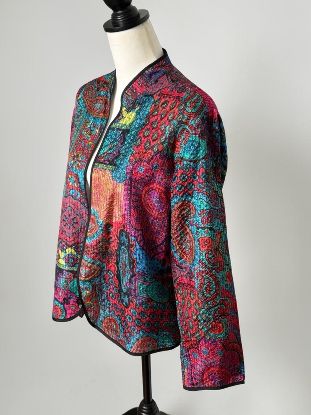 Chico's Vintage 100% Silk Paisley Art-to-Wear Open Front Jacket Size 1 (Medium) - Picture 2 of 9